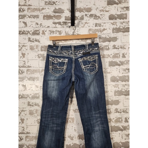 Cowgirl Tuff Jeans Shazam Size 28 Blue Sequins Rhinestones Bling Western Country - Picture 1 of 16